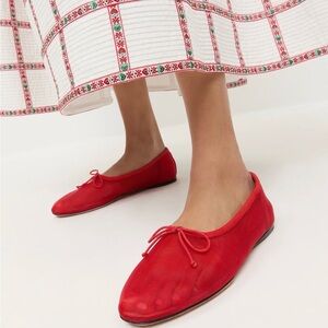 Women's Red Ballet Flats with Bow Accent